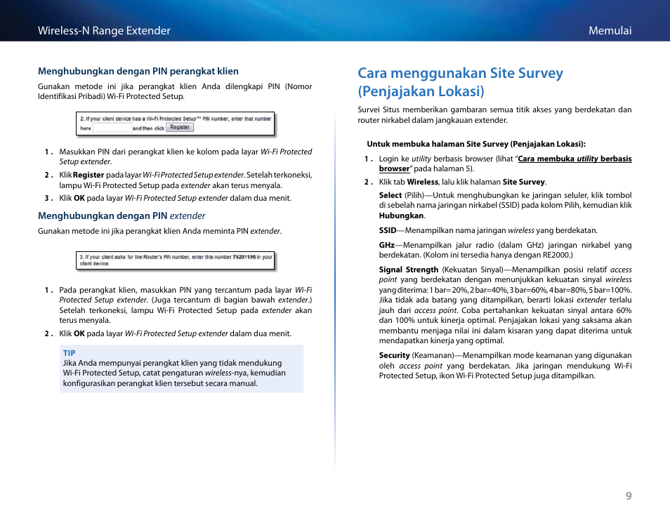 Cara menggunakan site survey (penjajakan lokasi) | Linksys RE2000 User Manual | Page 226 / 457
