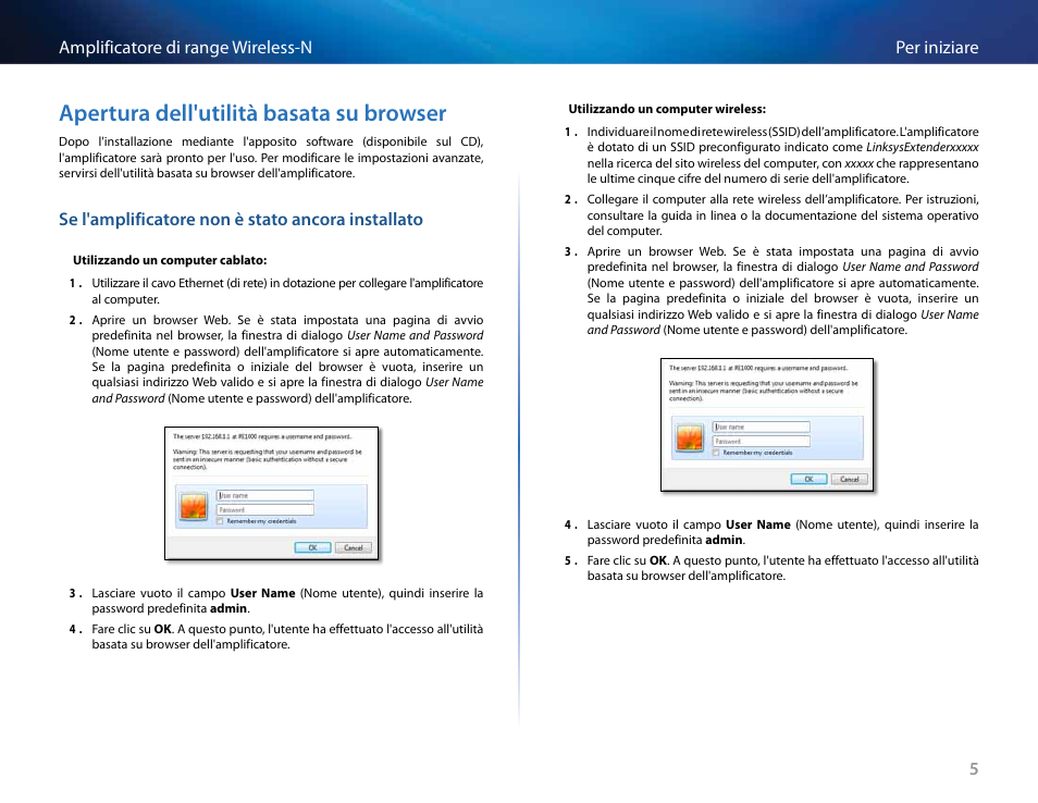 Apertura dell'utilità basata su browser, Se l'amplificatore non è stato ancora installato, Apertura dell’utilità basata su browser | Linksys RE2000 User Manual | Page 238 / 457