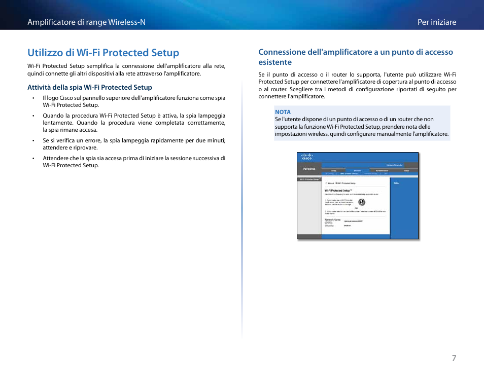 Utilizzo di wi-fi protected setup, 7per iniziare amplificatore di range wireless-n | Linksys RE2000 User Manual | Page 240 / 457