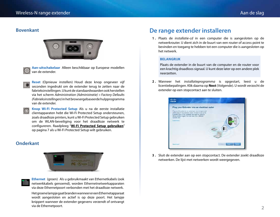 De range extender installeren | Linksys RE2000 User Manual | Page 252 / 457