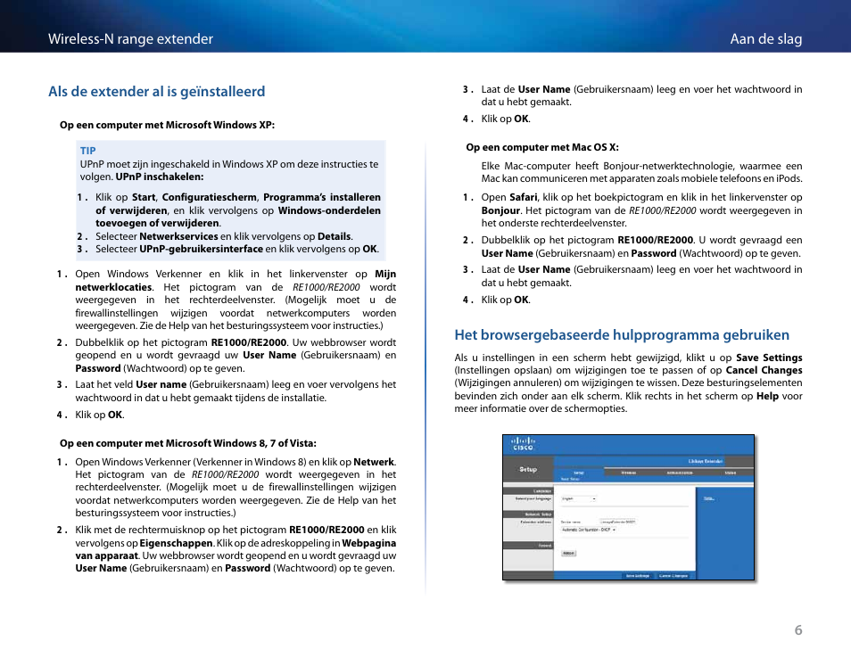 Als de extender al is geïnstalleerd, Het browsergebaseerde hulpprogramma gebruiken | Linksys RE2000 User Manual | Page 256 / 457