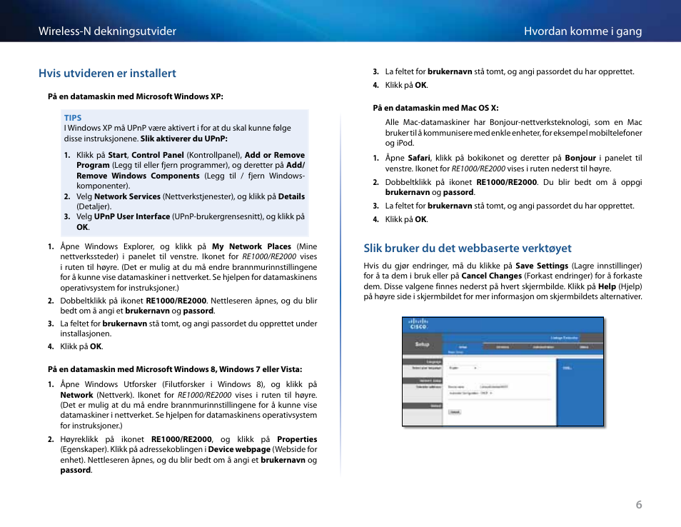 Hvis utvideren er installert, Slik bruker du det webbaserte verktøyet | Linksys RE2000 User Manual | Page 272 / 457