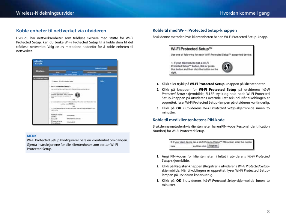 Koble enheter til nettverket via utvideren | Linksys RE2000 User Manual | Page 274 / 457