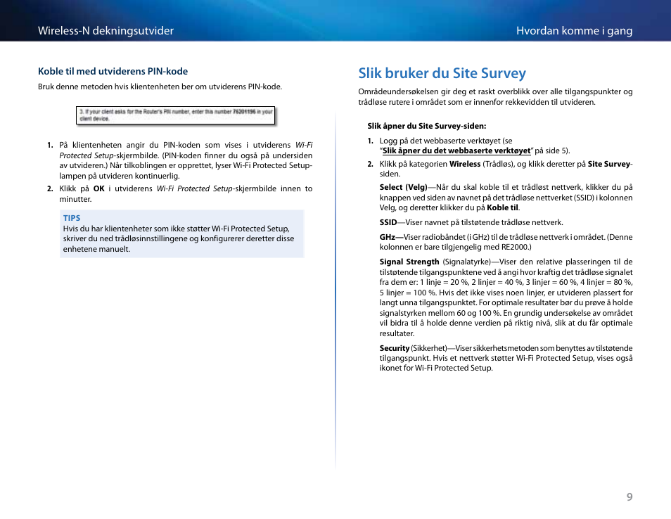 Slik bruker du site survey | Linksys RE2000 User Manual | Page 275 / 457