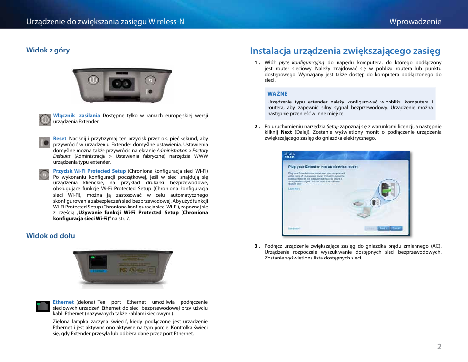 Instalacja urządzenia zwiększającego zasięg, Widok z góry, Widok od dołu | Linksys RE2000 User Manual | Page 284 / 457