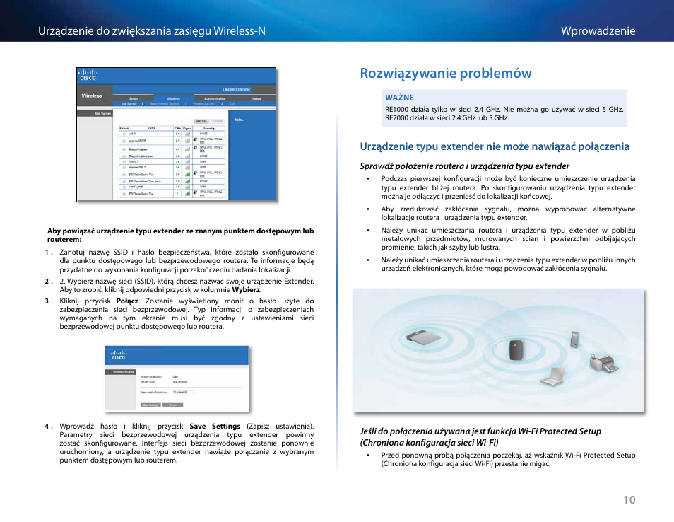 Rozwiązywanie problemów | Linksys RE2000 User Manual | Page 292 / 457