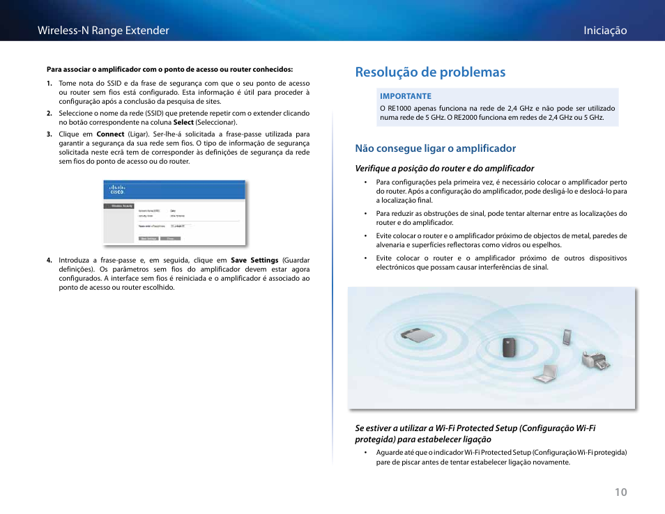 Resolução de problemas, Não consegue ligar o amplificador, Es resolução de problemas | 10 iniciação wireless-n range extender | Linksys RE2000 User Manual | Page 308 / 457