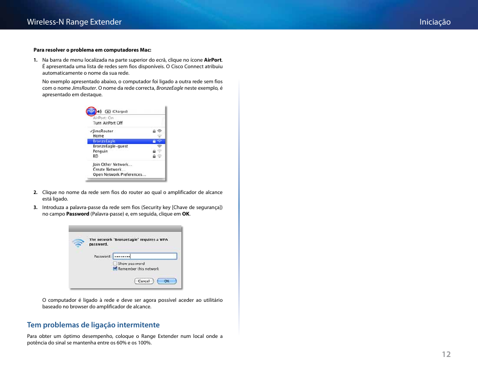 12 iniciação wireless-n range extender, Tem problemas de ligação intermitente | Linksys RE2000 User Manual | Page 310 / 457