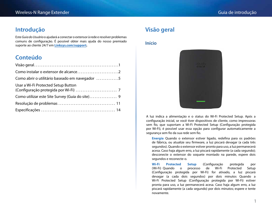 Introdução, Conteúdo, Visão geral | Linksys RE2000 User Manual | Page 315 / 457