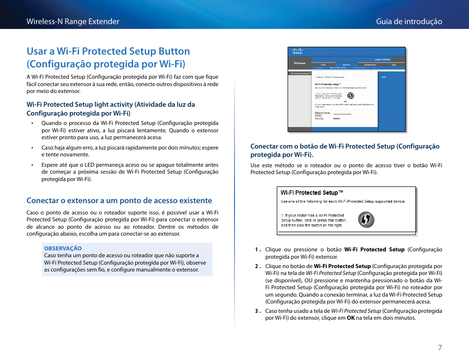 Usar a wi-fi protected setup button, Configuração protegida por wi-fi) | Linksys RE2000 User Manual | Page 321 / 457