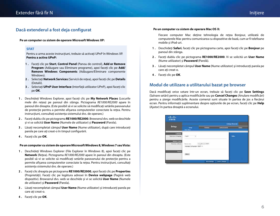 Dacă extenderul a fost deja configurat, Modul de utilizare a utilitarului bazat pe browser, 6iniţiere extender fără fir n | Linksys RE2000 User Manual | Page 337 / 457