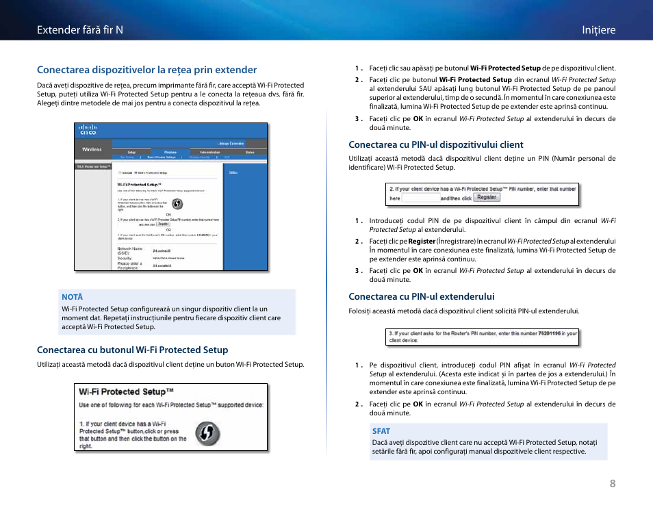 Conectarea dispozitivelor la reţea prin extender, 8iniţiere extender fără fir n | Linksys RE2000 User Manual | Page 339 / 457