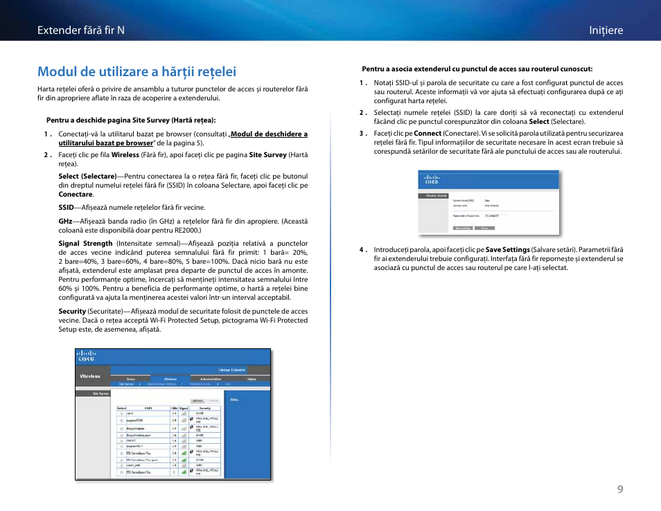 Modul de utilizare a hărţii reţelei, 9iniţiere extender fără fir n | Linksys RE2000 User Manual | Page 340 / 457