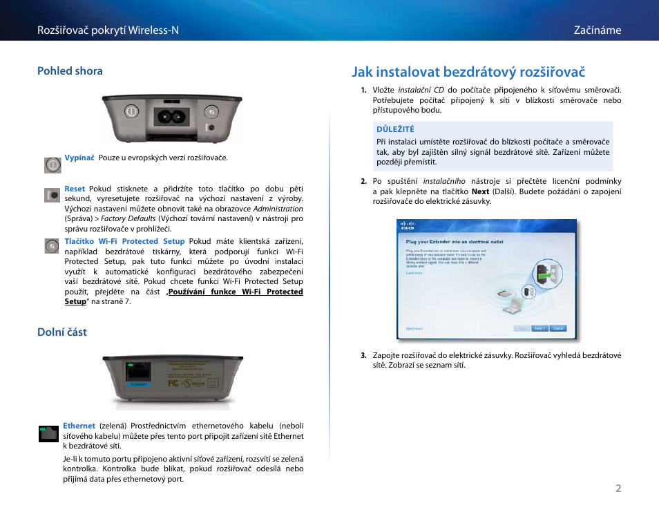 Jak instalovat bezdrátový rozšiřovač | Linksys RE2000 User Manual | Page 36 / 457