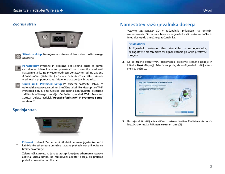 Namestitev razširjevalnika dosega | Linksys RE2000 User Manual | Page 364 / 457