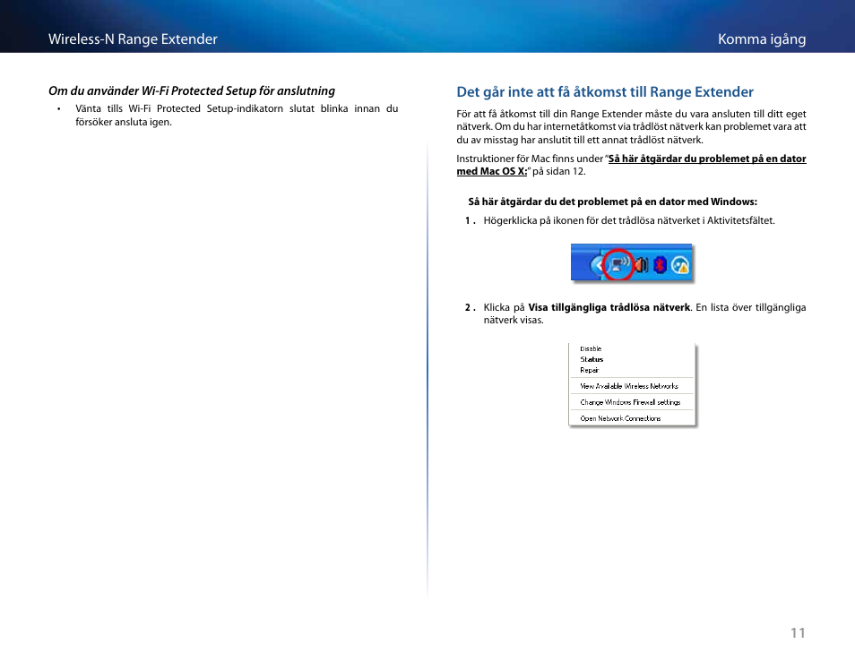 Det går inte att få åtkomst till range extender | Linksys RE2000 User Manual | Page 389 / 457