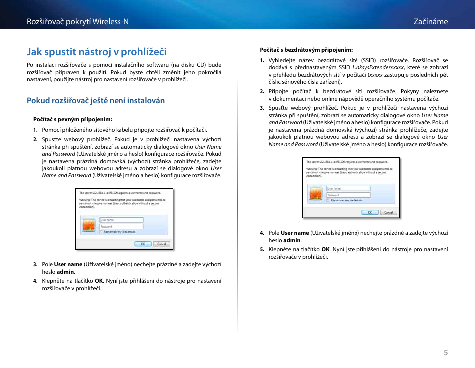 Jak spustit nástroj v prohlížeči, Pokud rozšiřovač ještě není instalován | Linksys RE2000 User Manual | Page 39 / 457