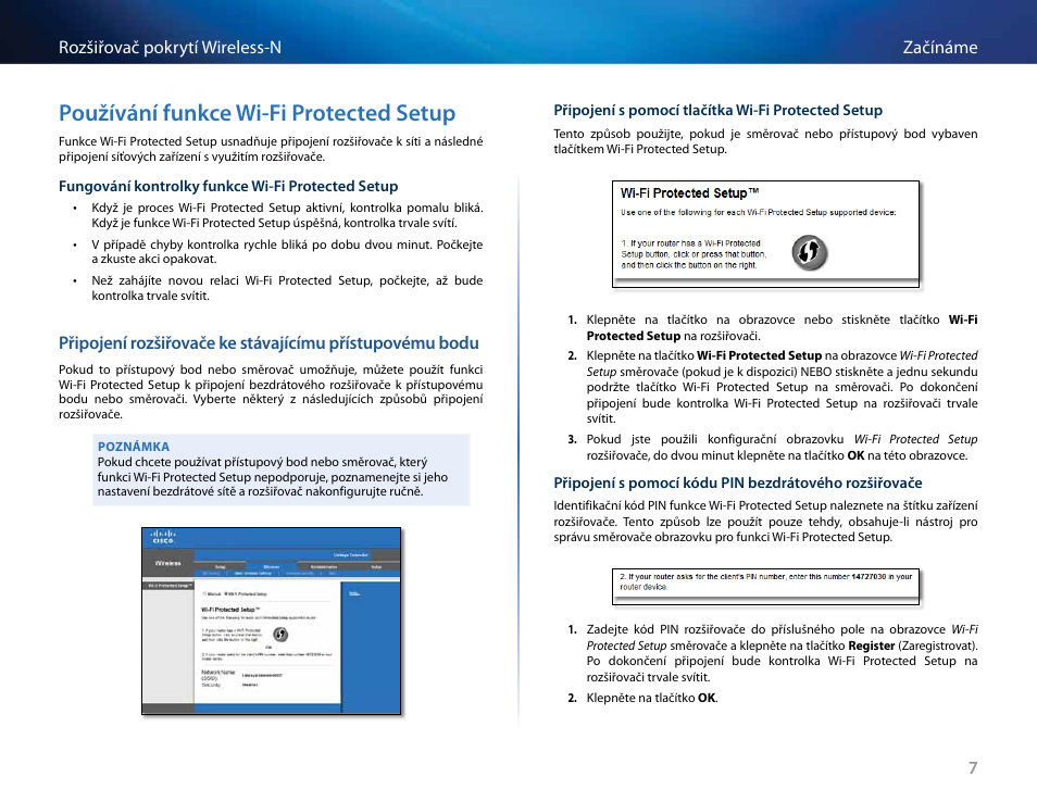 Používání funkce wi-fi protected setup, 7začínáme rozšiřovač pokrytí wireless-n | Linksys RE2000 User Manual | Page 41 / 457