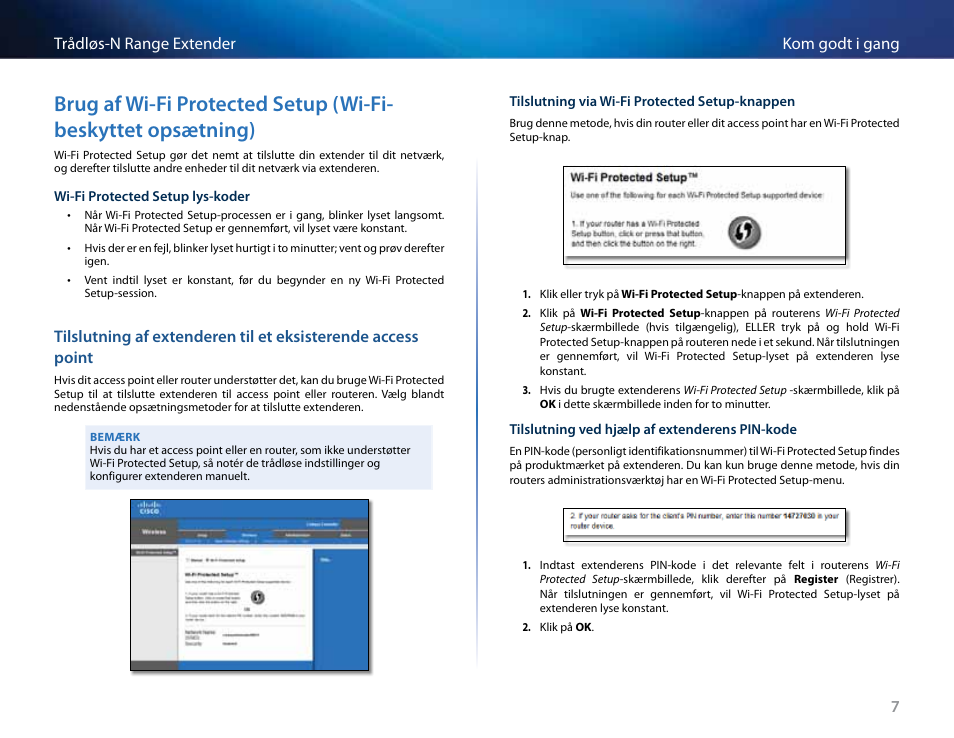 Brug af wi-fi protected setup, Wi-fi-beskyttet opsætning) | Linksys RE2000 User Manual | Page 58 / 457