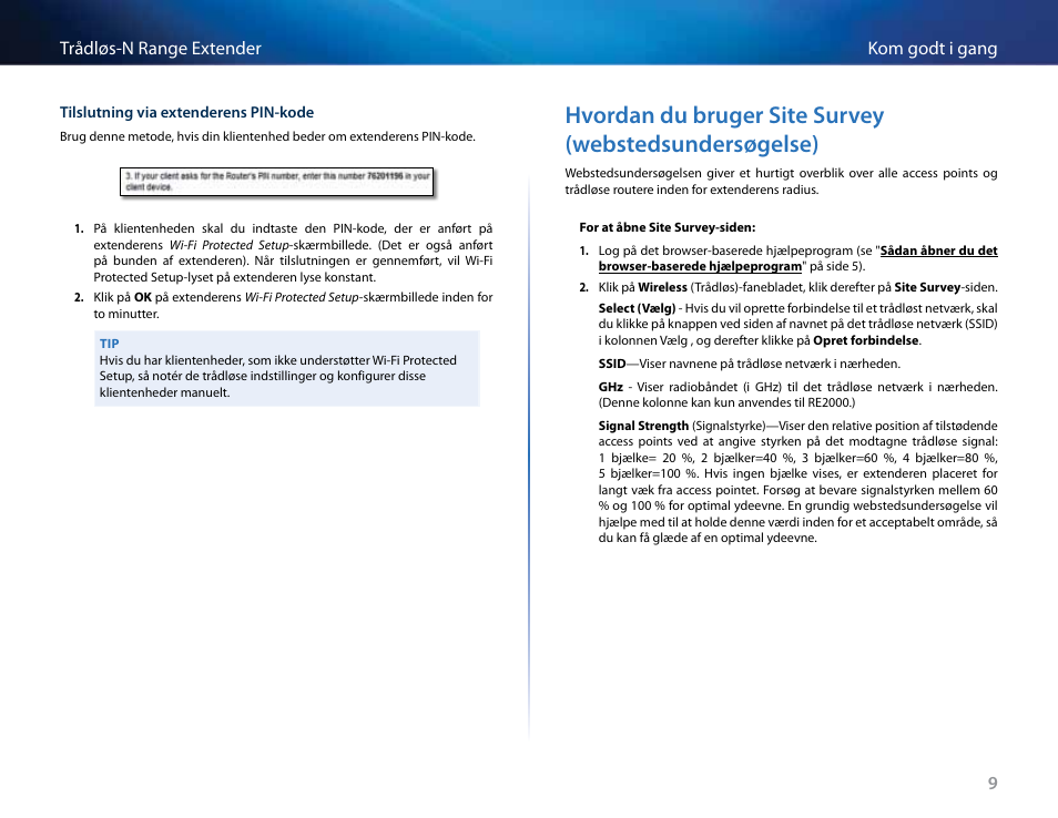 Hvordan du bruger site survey, Webstedsundersøgelse) | Linksys RE2000 User Manual | Page 60 / 457