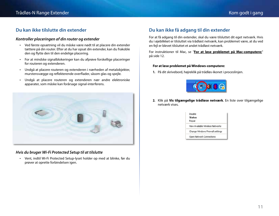 Du kan ikke tilslutte din extender, Du kan ikke få adgang til din extender | Linksys RE2000 User Manual | Page 62 / 457