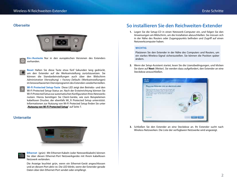 So installieren sie den reichweiten-expander, So installieren sie den reichweiten-extender, Unterseite | Linksys RE2000 User Manual | Page 70 / 457