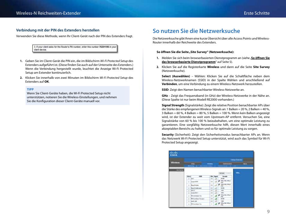 So nutzen sie die netzwerksuche, Erste schritte wireless-n reichweiten-extender | Linksys RE2000 User Manual | Page 77 / 457