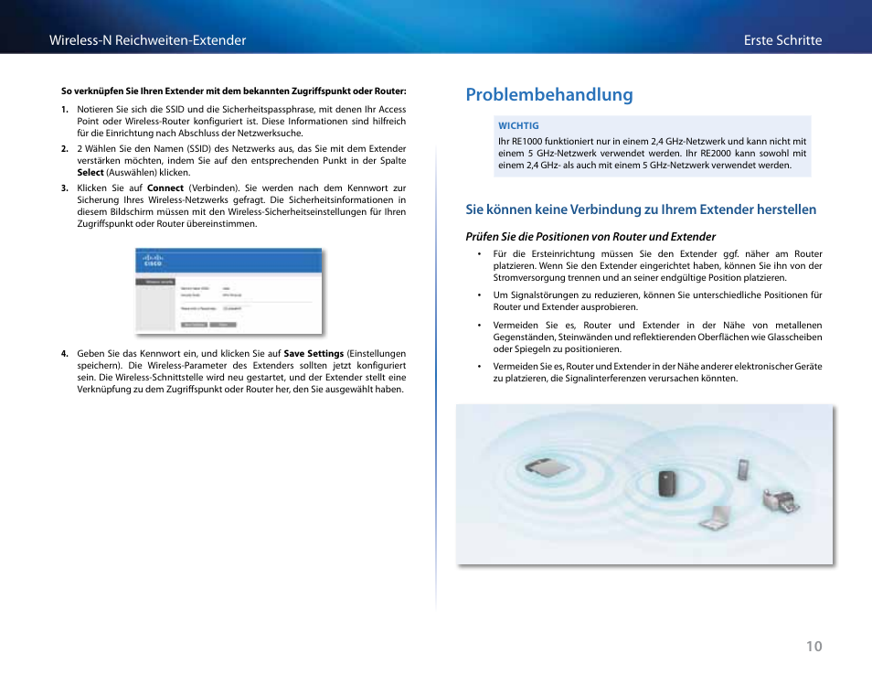 Problembehandlung, Erste schritte wireless-n reichweiten-extender | Linksys RE2000 User Manual | Page 78 / 457