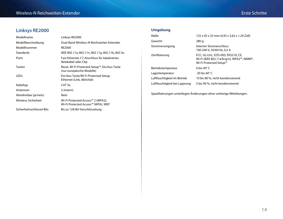 Linksys re2000, Erste schritte wireless-n reichweiten-extender | Linksys RE2000 User Manual | Page 82 / 457