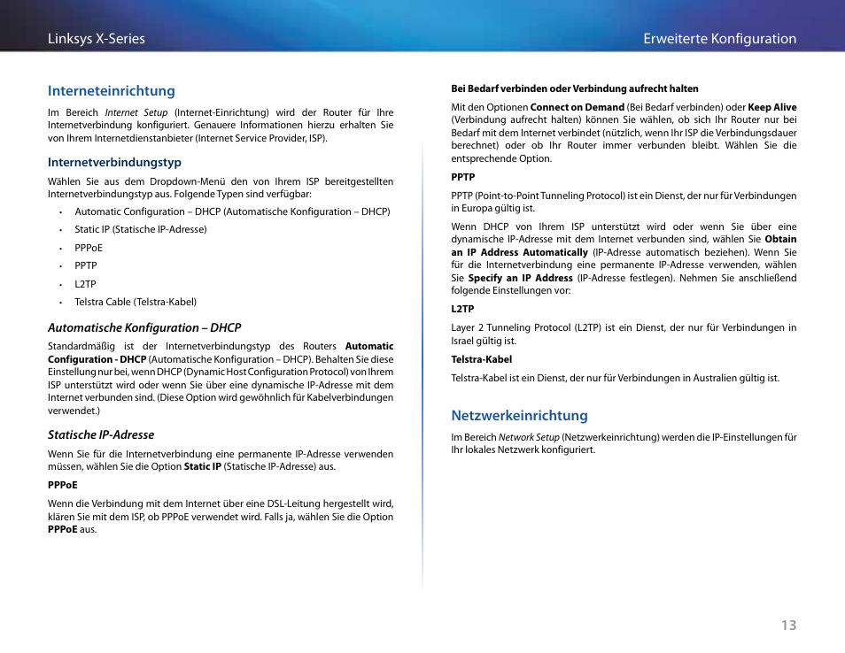 Interneteinrichtung, Netzwerkeinrichtung | Linksys X-Series User Manual | Page 129 / 765