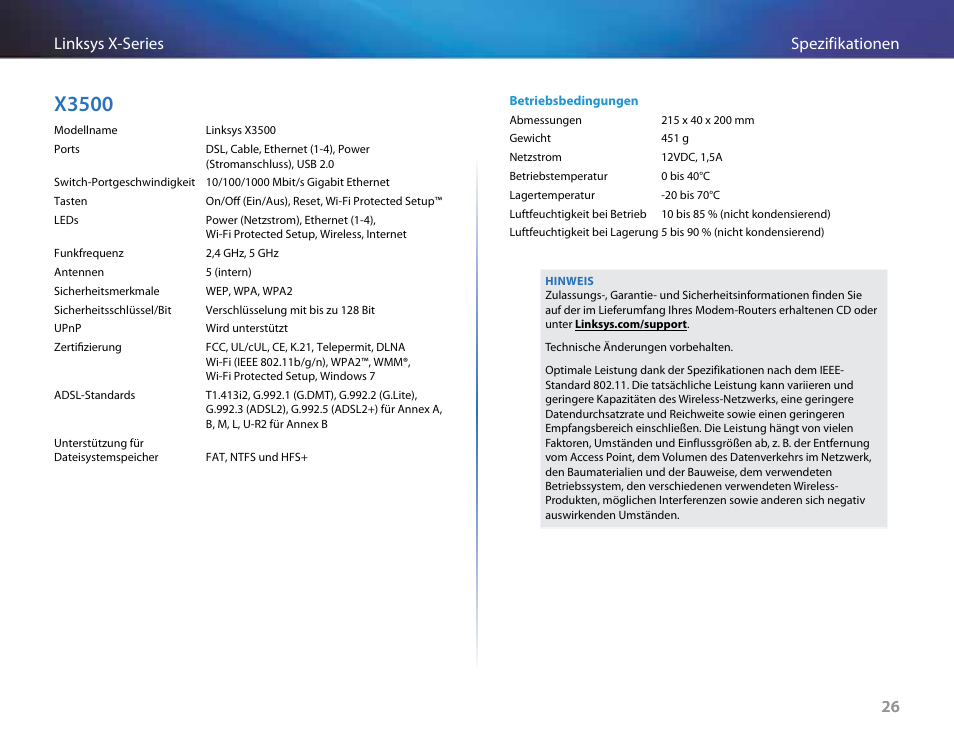 X3500, 26 spezifikationen linksys x-series 26 | Linksys X-Series User Manual | Page 142 / 765