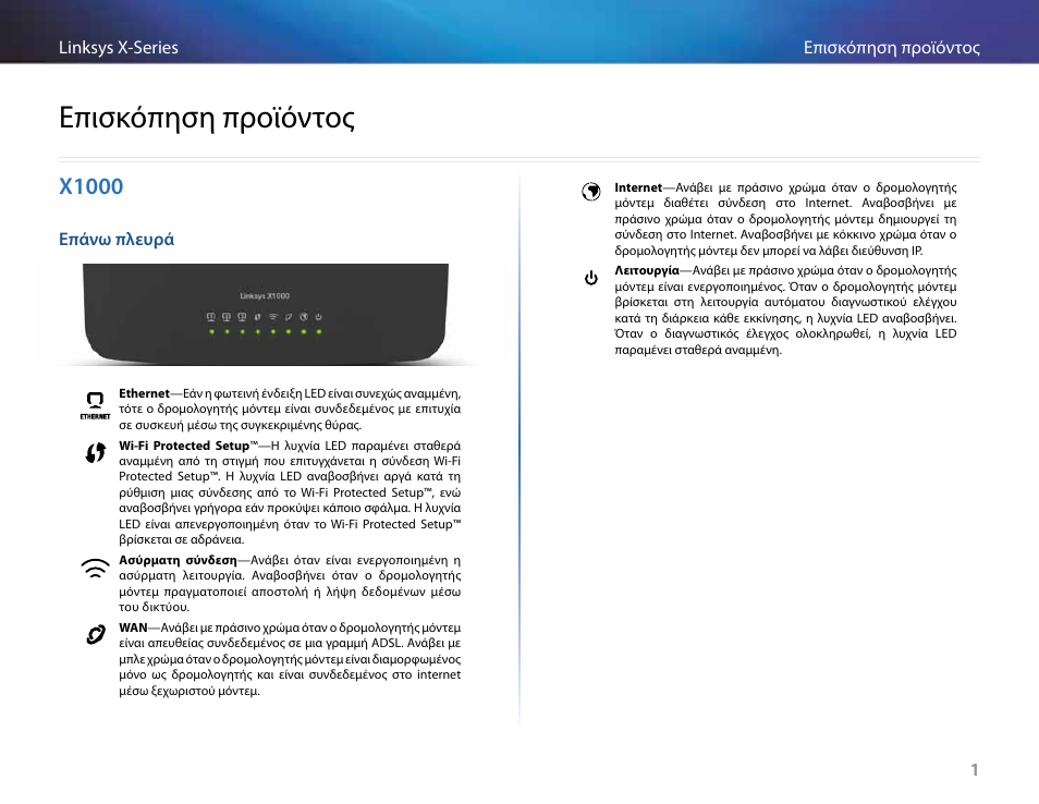 Επισκόπηση προϊόντος, X1000, Επάνω πλευρά | Linksys X-Series User Manual | Page 146 / 765