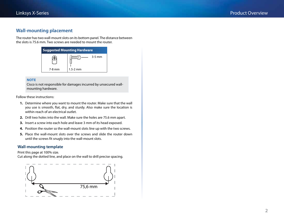 Wall-mounting placement | Linksys X-Series User Manual | Page 177 / 765