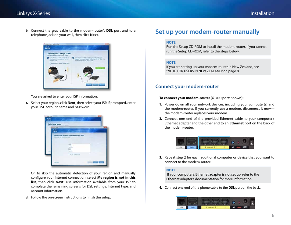 Set up your modem-router manually, Connect your modem-router | Linksys X-Series User Manual | Page 181 / 765