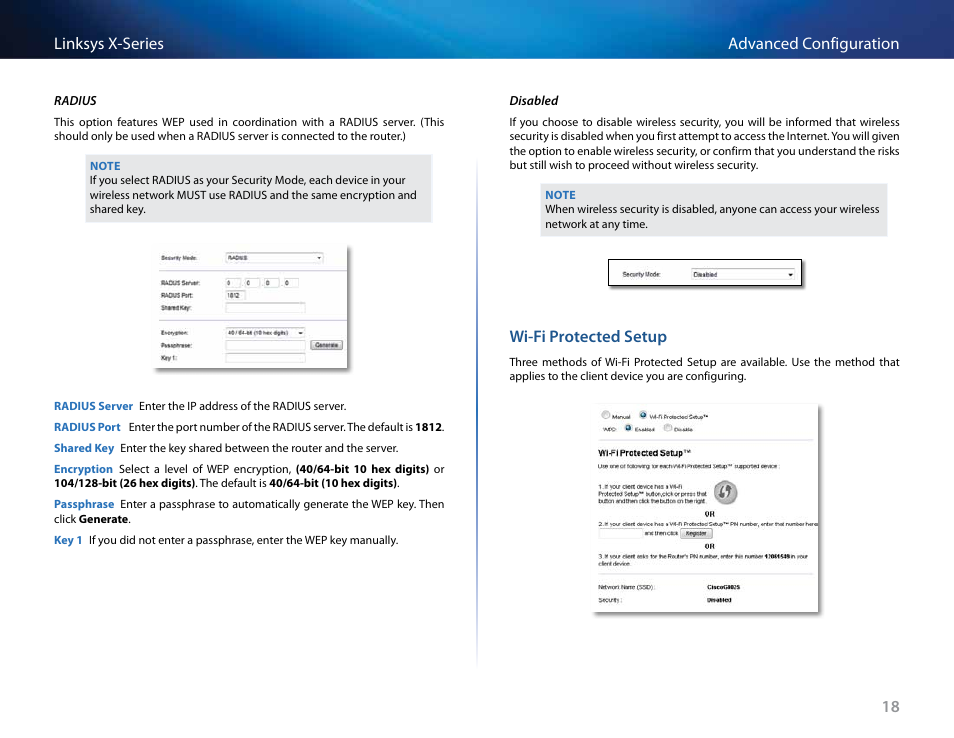 Wireless > guest access, 18 advanced configuration linksys x-series, Wi-fi protected setup | Linksys X-Series User Manual | Page 193 / 765