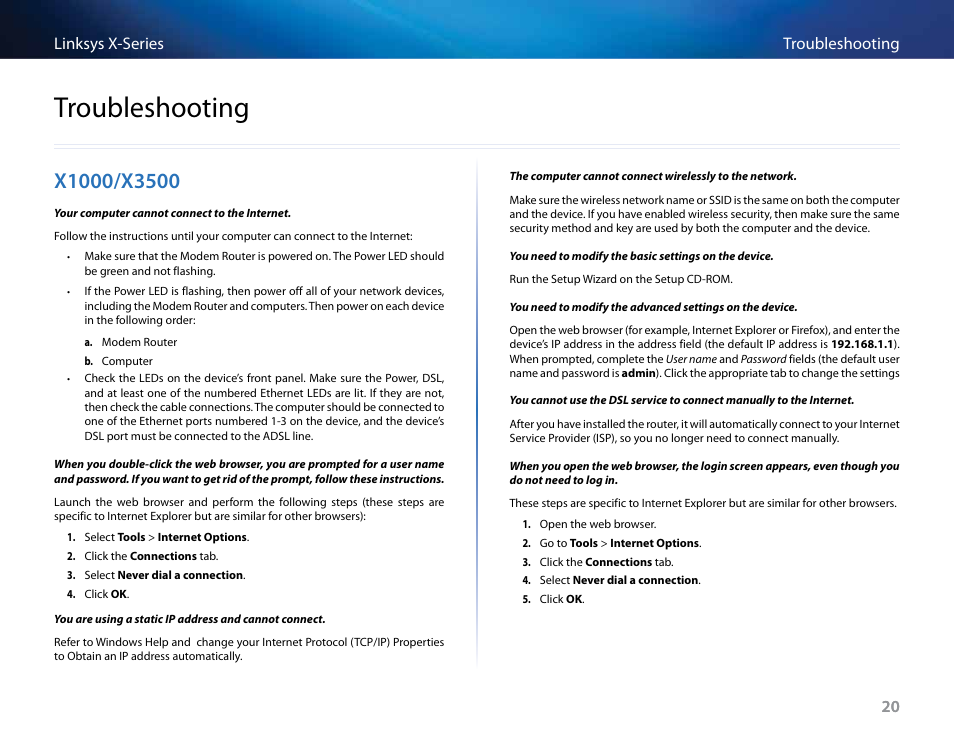 Troubleshooting, X1000/x3500 | Linksys X-Series User Manual | Page 196 / 765