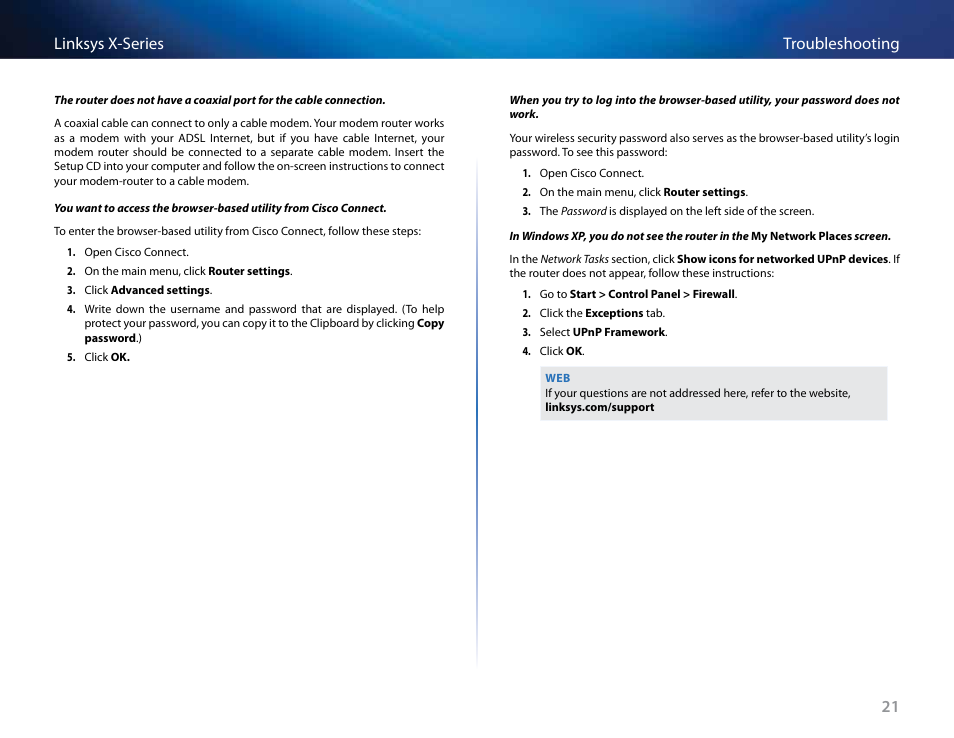 21 troubleshooting linksys x-series | Linksys X-Series User Manual | Page 197 / 765