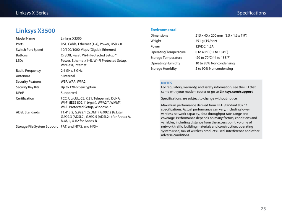 Linksys x3500, 23 specifications linksys x-series 23 | Linksys X-Series User Manual | Page 199 / 765