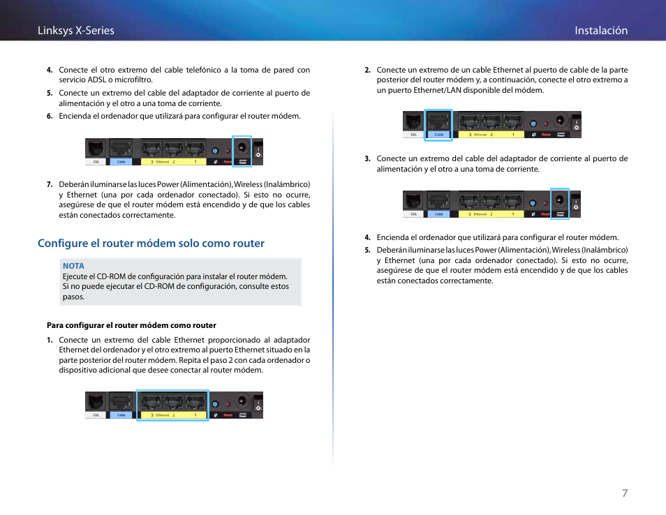 Configure el router módem solo como router, 7instalación linksys x-series | Linksys X-Series User Manual | Page 209 / 765