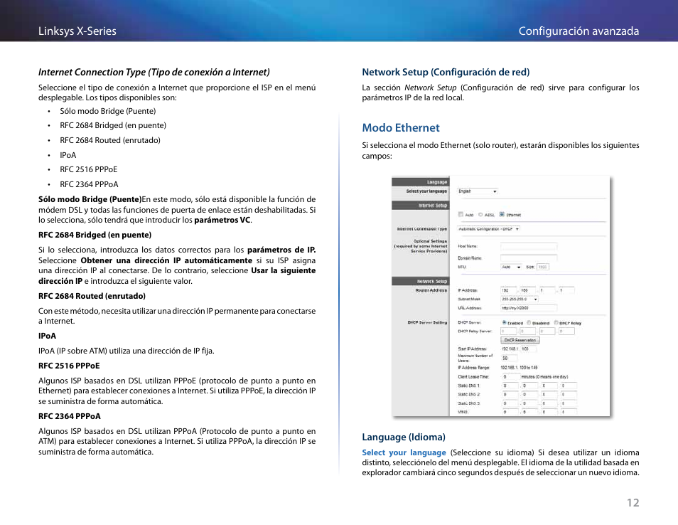 Modo ethernet, 12 configuración avanzada linksys x-series | Linksys X-Series User Manual | Page 214 / 765