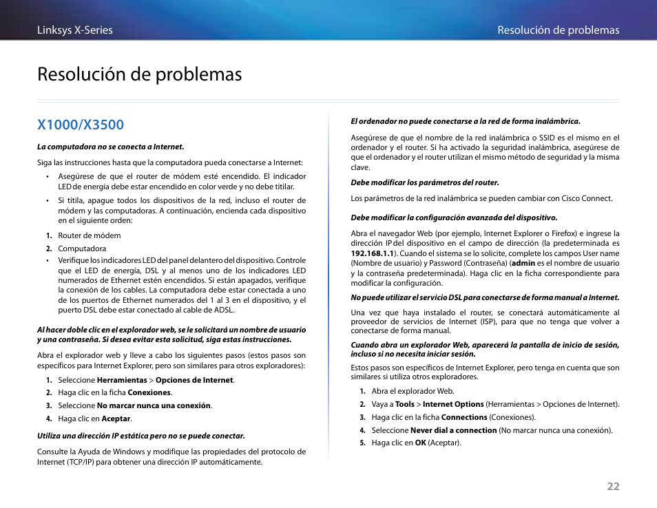 Resolución de problemas, X1000/x3500 | Linksys X-Series User Manual | Page 224 / 765