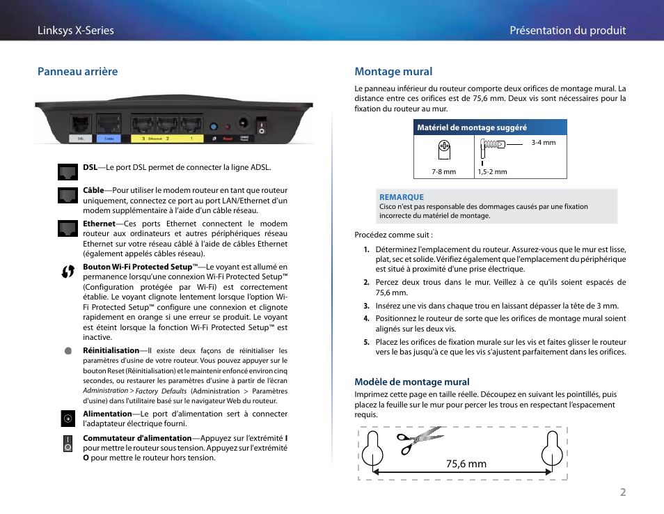 Panneau arrière, Montage mural, 75,6 mm | Linksys X-Series User Manual | Page 260 / 765