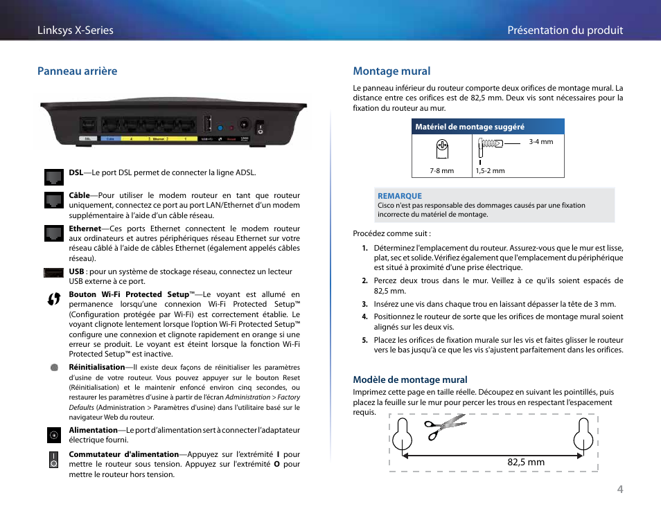 Panneau arrière, Montage mural | Linksys X-Series User Manual | Page 262 / 765