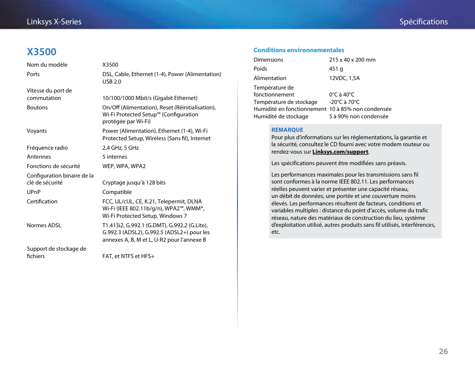 X3500, 26 spécifications linksys x-series 26 | Linksys X-Series User Manual | Page 284 / 765