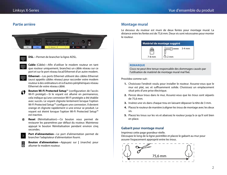 Partie arrière, Montage mural, 75,6 mm | Linksys X-Series User Manual | Page 289 / 765