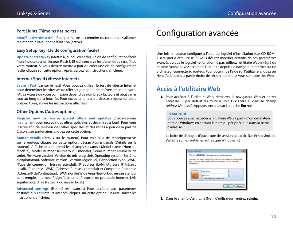 Configuration avancée, Accès à l'utilitaire web | Linksys X-Series User Manual | Page 297 / 765