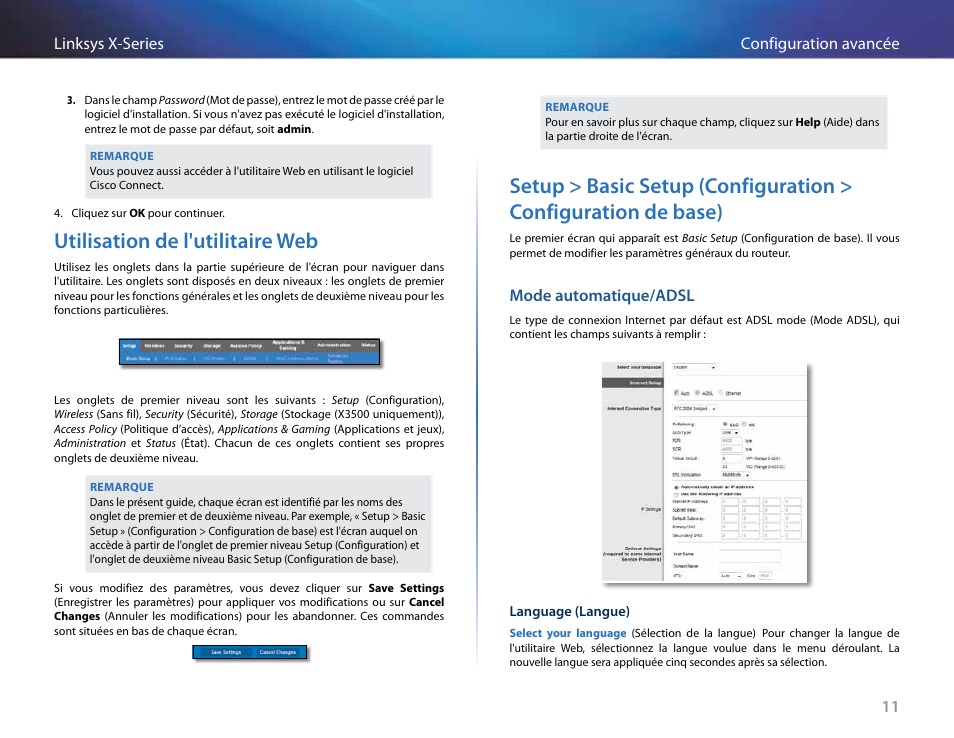 Utilisation de l'utilitaire web, Mode automatique/adsl | Linksys X-Series User Manual | Page 298 / 765