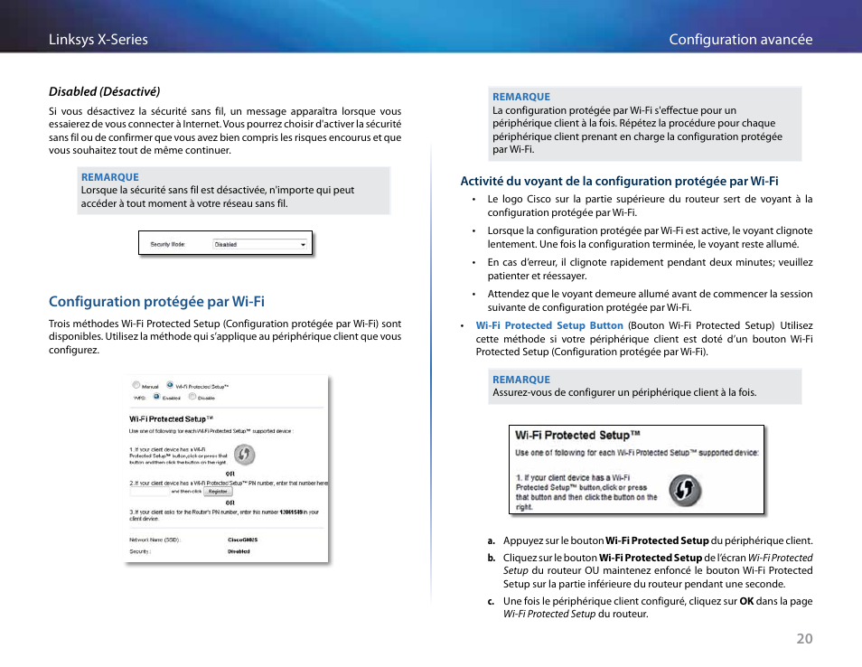 Configuration protégée par wi-fi, 20 configuration avancée linksys x-series | Linksys X-Series User Manual | Page 307 / 765