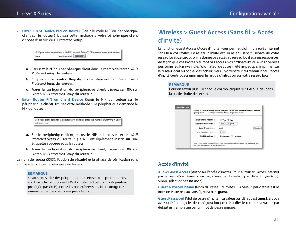 Accès d'invité, 21 configuration avancée linksys x-series | Linksys X-Series User Manual | Page 308 / 765