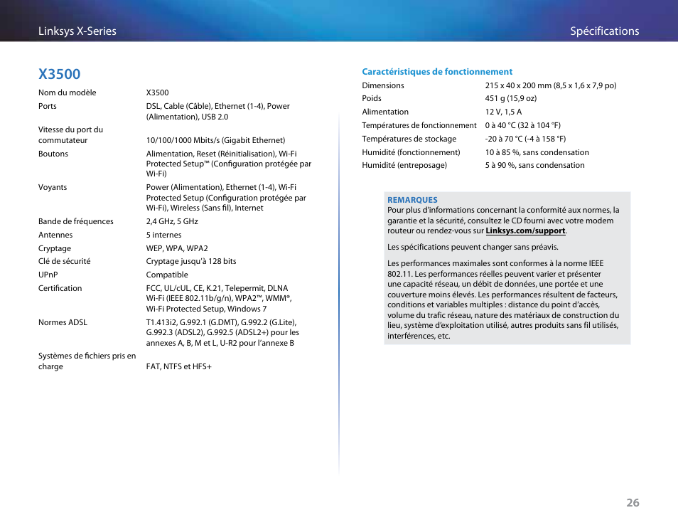 X3500, 26 spécifications linksys x-series 26 | Linksys X-Series User Manual | Page 313 / 765